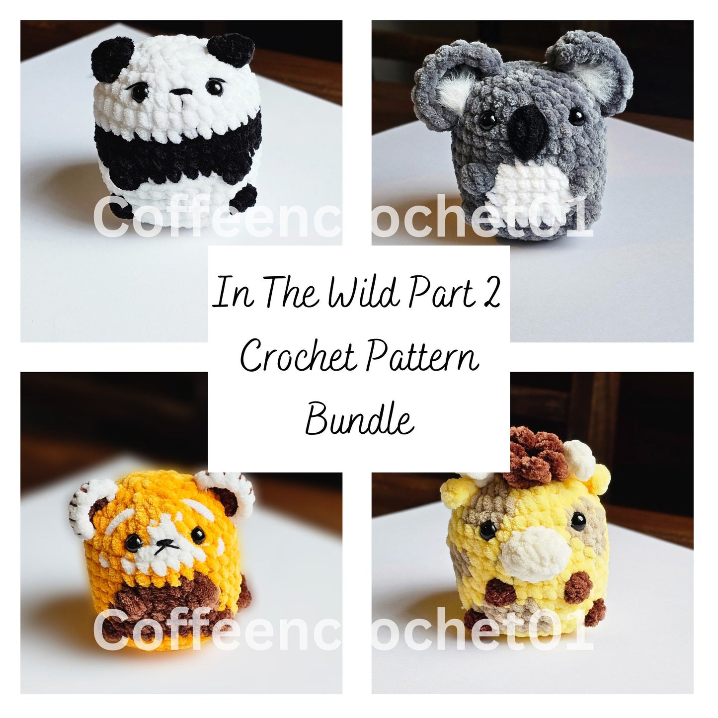 Unique and cute no sew Panda Koala Red Panda Giraffe crochet amigurumi pattern beginner friendly.