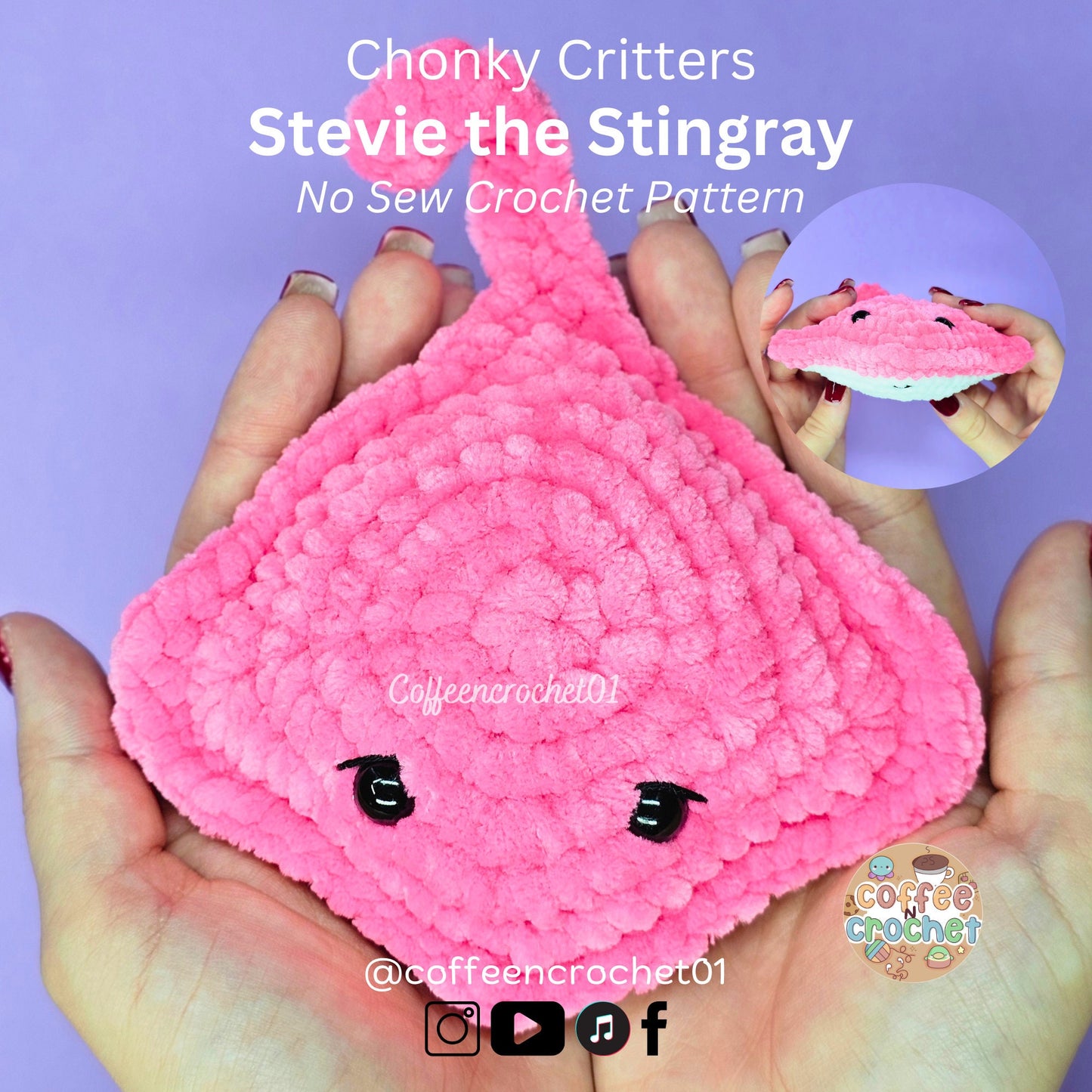 No Sew Stingray Animal Crochet Pattern amigurumi pattern rays sea fish mammal pattern crochet pattern cute crochet beginner Stevie