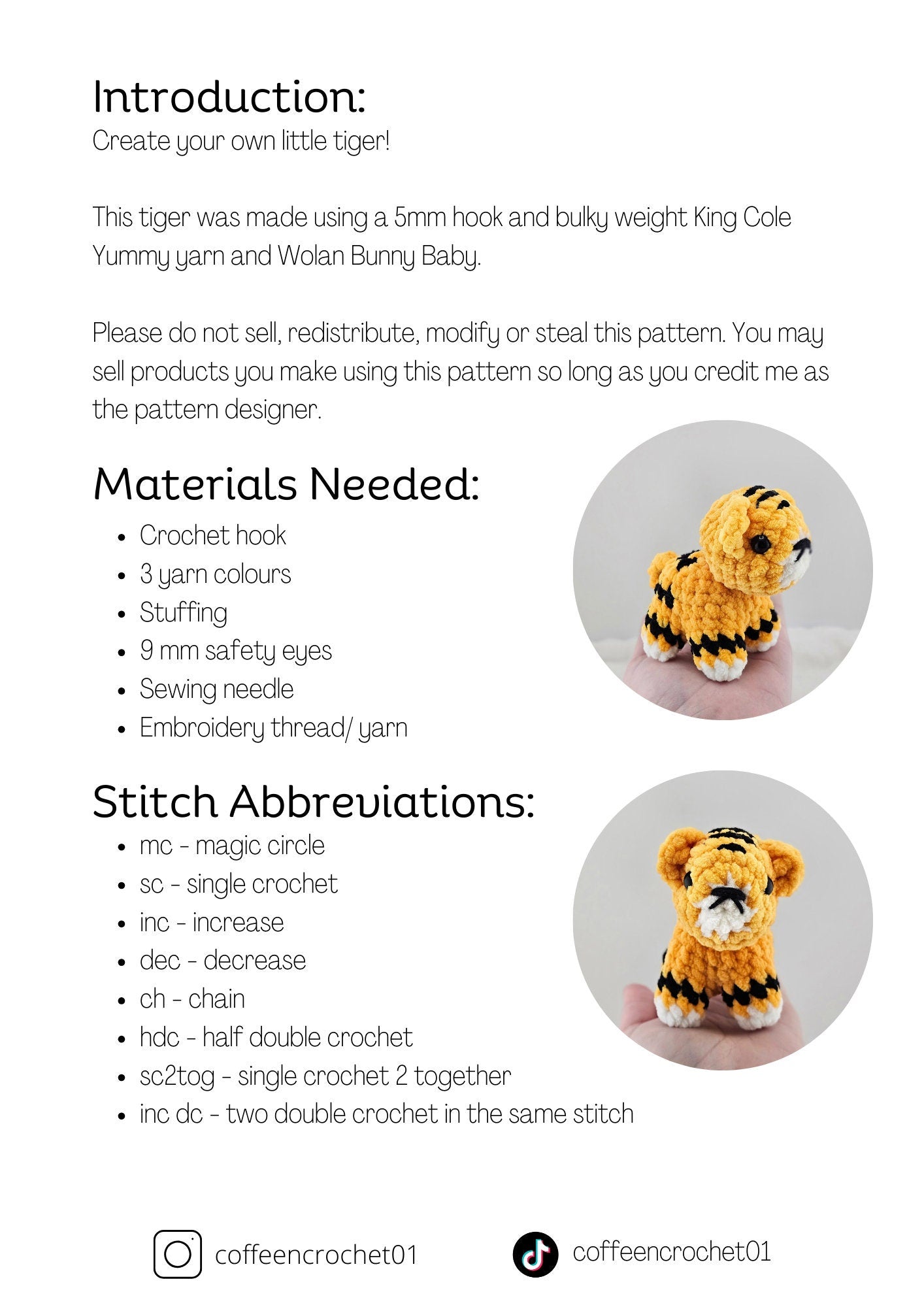 Tiger Low Sew Crochet Pattern - Tilly the Tiger