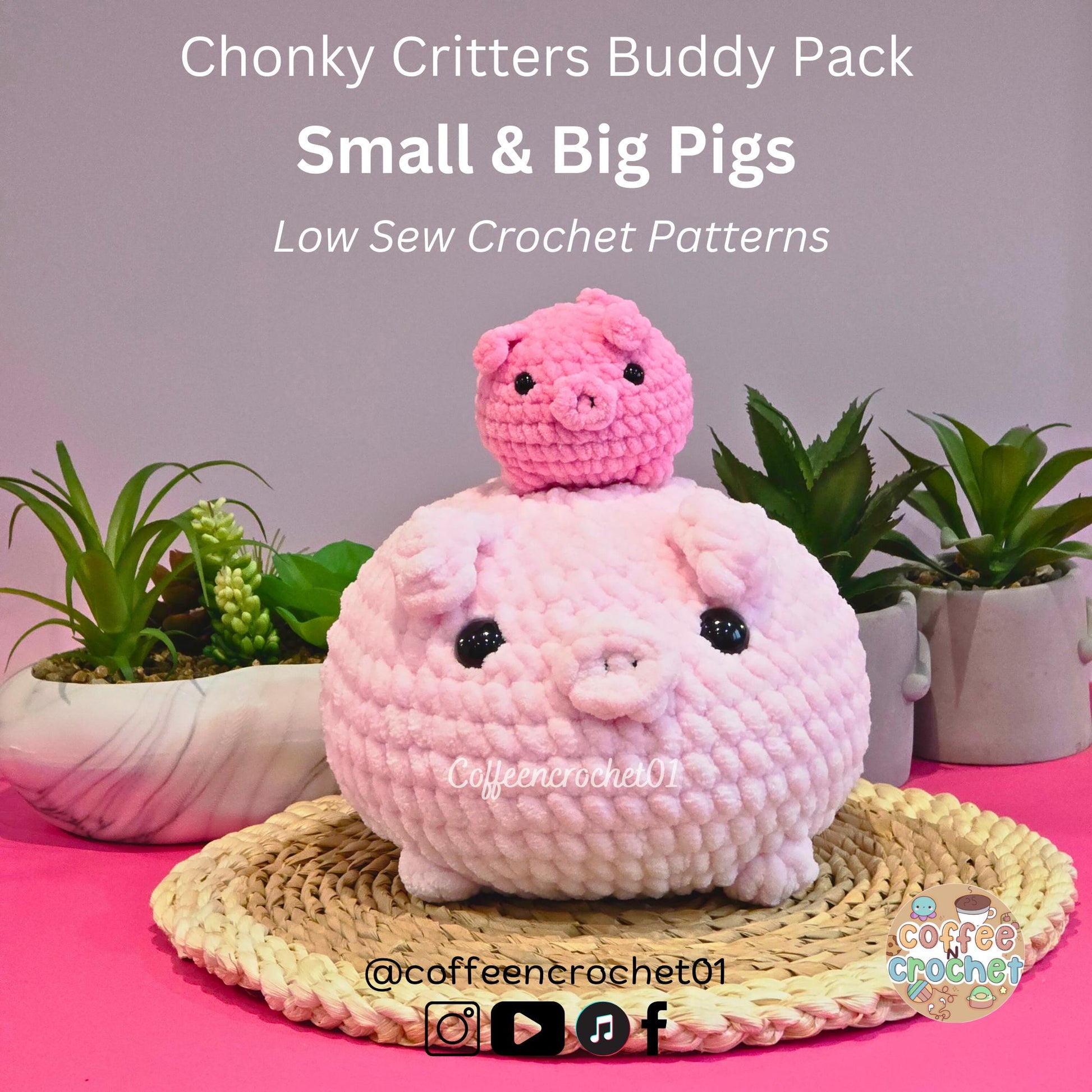 Unique and cute pig crochet amigurumi pattern beginner friendly.